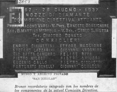 Placa recordatoria integrantes de la Sociedad Italiana