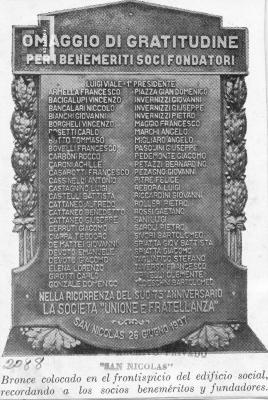 Placa con los nombres de los socios fundadores de la Sociedad Italiana