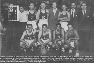 Seleccionado de la Asociación de Básquetbol San Nicolás, que en 1950 participó en el Provincial en Bahía Blanca