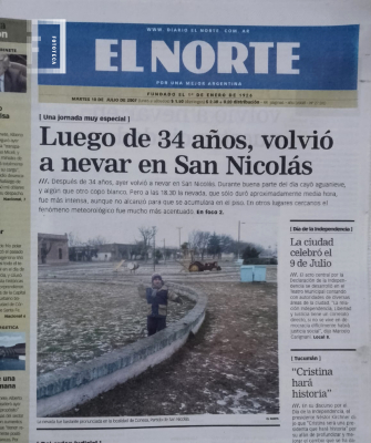 Nevada en San Nicolás - Tapa diario EL NORTE 