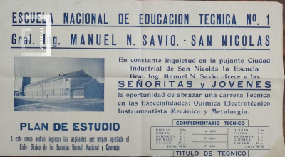 Plan de estudio Escuela Nacional de Educaci´ón Técnica Nº 1 Gral. Manuel N. Savio 